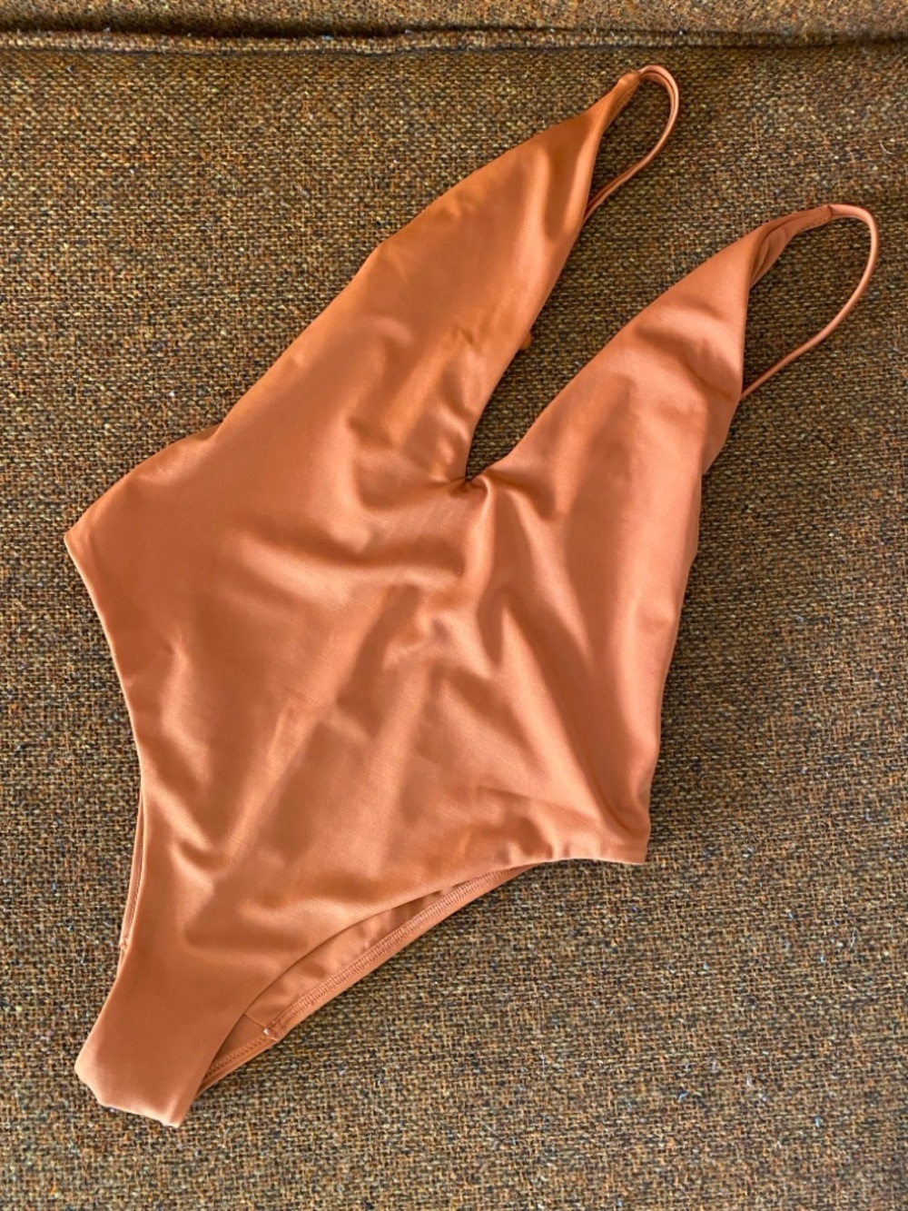 Rust Orange V-Neck One-Piece Swimsuit